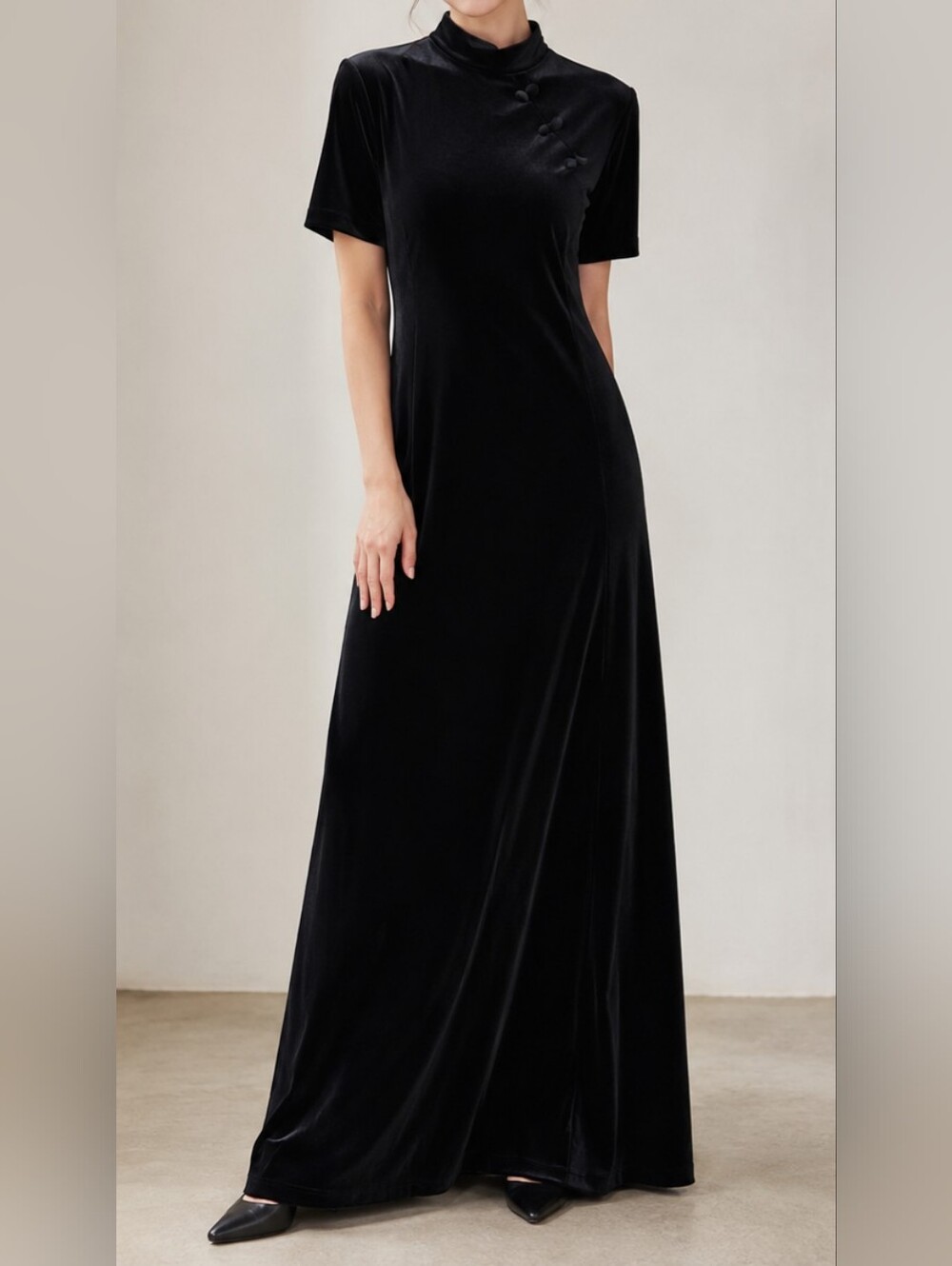 Vintage Sag Harbor Chenogsam Oriental Style Black Velvet Dress Sz 8